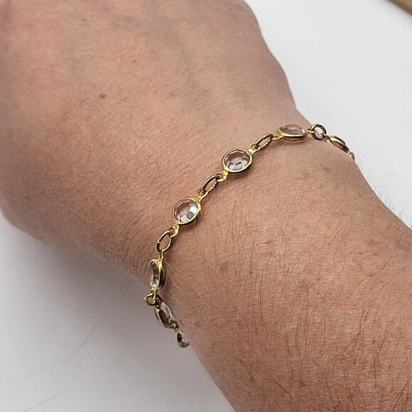 VTG Austrian Crystal USA Gold Tone Bezel Set Bracelet Clear/Colorless - Picture 1 of 6